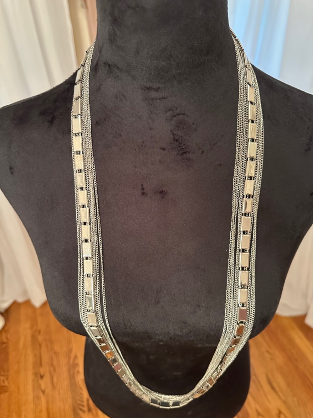 Vintage Extra Long Silver Tone Statement Necklace - Picture 5 of 6